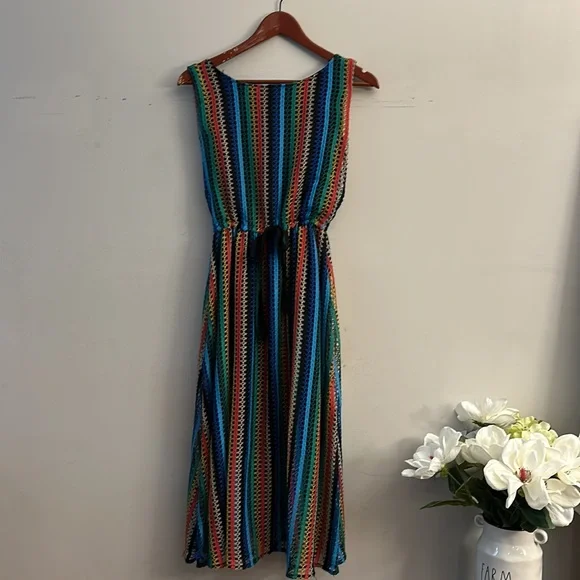 Anthropologie Eva Franco Striped Crotchet tank midi dress boho women size 10 - Picture 6 of 12